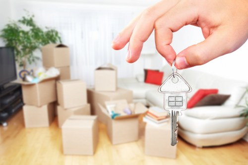 Office furniture and equipment prepared for a commercial move in Putney